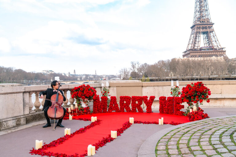 Paris Engagement with Eiffel Tower Views at Bir-Hakeim Bridge