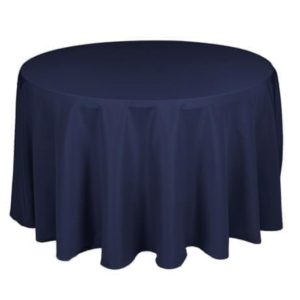 Round Table Rental in Paris with Blue Tablecloth